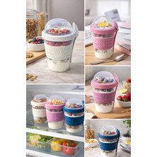 Bm House Bmhouse Kaşıklı Müsli Bardağı Bölmeli Yoğurt Kabı Granola Saklama Kabı Kapaklı Taşınabilir Kahvaltı Kupası