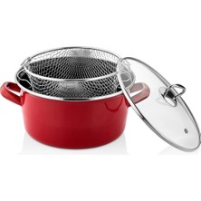 Paçi Betty Premium 22 cm Red Frying Pot – 4.5 l Induction‑compatible Enamel‑coated Frying Pan