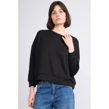 Pachie 8019 Bayan Bisiklet Yaka Uzun Kol Basic T-Shirt Siyah