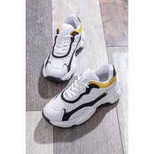 Tonny Black Kadın Spor Ayakkabı TB246 Beyaz - Siyah Düz Taban Suni Deri Konforlu Tasarım