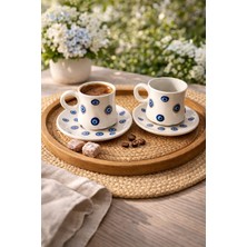 Mikro Hediyelik Nazar Boncuklu Desenli El Yapımı Seramik Türk Kahve Fincanı Espresso – 2li Set Hediyelik