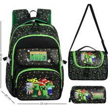 Niss Store Deri Baskılı Kaliteli Minecrafter Erkek Okul Çantası Termal Beslenme Çantası ve Kalemlik 3 Lü Set