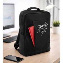 Bk Gift Kişiye Özel Isimli Siyah Sırt Çantası AB001 -3, Notebook ve Laptop Uyumlu Şık Sırt Çantası