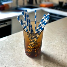 Kağıt Dünyası 6*20 cm Mavi Beyaz Çizgili Kağıt Pipet, 100 Adet