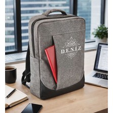 Bk Gift Kişiye Özel Isimli Gri Sırt Çantası AB001 -6, Notebook ve Laptop Uyumlu Şık Sırt Çantası