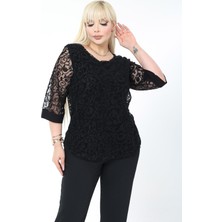 Modayız Büyük Beden Astarlı Siyah Esnek Bluz 37C-2780