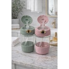 Bm House Bmhouse Tavşan Kulaklı Pipetli Cam Matara Çocuk Suluk Cam Su Şişesi Okul Spor Günlük Kullanım