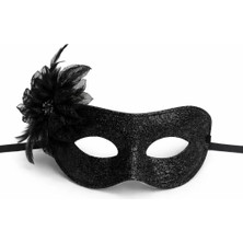 Akinco Siyah Simli Tüylü Balo Maskesi – Kadın Parti Maskeli Balo Maskesi