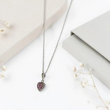 Luna Jewelry Kadın Pırlanta Modeli Pembe Zirkon Taşlı 316 L Çelik Kalp Kolye