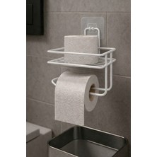 Sas Haus Yapışkanlı Tuvalet Kağıtlığı Delmesiz Vidalamasız Metal Banyo Kağıtlık Askısı Beyaz S-120
