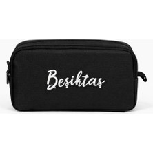 Beşiktaş Lisanslı Çift Bölmeli Kalemlik - Rubber Yazı Logolu Su Itici Özellikli Siyah Kalem Kutusu