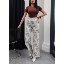 Esra Helvacı Çiçek Desen Yüksek Bel Wide Leg Jean