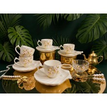 Elta Collection 6 Kişilik Istiridye Tasarımlı Papatya Figürlü Türk Kahvesi Fincanı – Gold Detaylı Kahve Fincanı