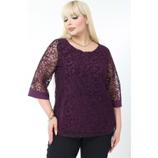 Modayız Büyük Beden Astarlı Mor Esnek Bluz 44B-2779
