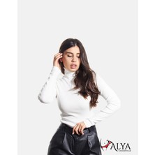 ALYA UNDERWEAR Kaşkorse Tam Boğazlı Body Sweatshirt, Beyaz