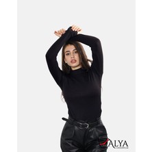 ALYA UNDERWEAR Kaşkorse Yarım Boğazlı Body Sweatshirt, Siyah