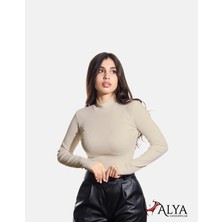 ALYA UNDERWEAR Kaşkorse Yarım Boğazlı Body Sweatshirt, Bej (Kemik)