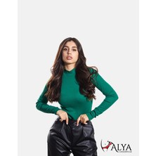 ALYA UNDERWEAR Kaşkorse Yarım Boğazlı Body Sweatshirt, Çimen Yeşili