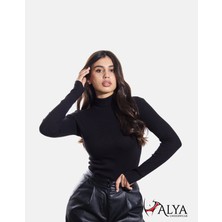 ALYA UNDERWEAR Kaşkorse Tam Boğazlı Body Sweatshirt, Siyah