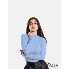 ALYA UNDERWEAR Kaşkorse Yarım Boğazlı Body Sweatshirt, Gök Mavi