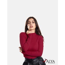 ALYA UNDERWEAR Kaşkorse Yarım Boğazlı Body Sweatshirt, Bordo