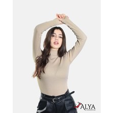 Alya Underwear Kaşkorse Tam Boğazlı Body Sweatshirt, Bej (Kemik), Xl