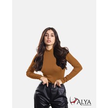 ALYA UNDERWEAR Kaşkorse Yarım Boğazlı Body Sweatshirt, Kahverengi