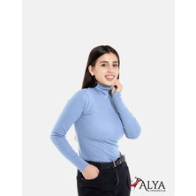 ALYA UNDERWEAR Kaşkorse Tam Boğazlı Body Sweatshirt, Gök Mavi