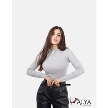 ALYA UNDERWEAR Kaşkorse Yarım Boğazlı Body Sweatshirt, Gri Melanj
