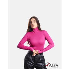 Alya Underwear Kaşkorse Tam Boğazlı Body Sweatshirt, Fuşya Melanj,  2xl