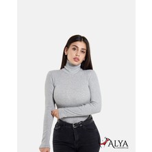 ALYA UNDERWEAR Kaşkorse Tam Boğazlı Body Sweatshirt, Gri Melanj