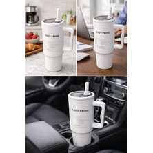 Bm House Bmhouse Kulplu Çelik Tumbler Termos 1.2 L Pipetli Büyük Boy Araç Bardaklık Uyumlu Sıcak Soğuk Tutucu