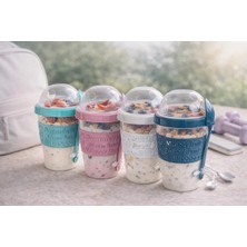 Bm House Bmhouse Kaşıklı Müsli Bardağı Bölmeli Yoğurt Kabı Granola Saklama Kabı Kapaklı Taşınabilir Kahvaltı Kupası