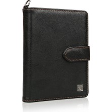 Casen Çok Bölmeli Fermuarlı Siyah Deri Görünümlü Şık Seyahat Cüzdanı Pasaportluk Kartlık Kimlik Bölmeli