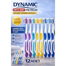 Dynamic Orta Sert Diş Fırçası 12 Adet Standlı Kutulu Medium Çapraz Kıl Teknolojili Dil Temizleyicili Ergonomik Saplı Diş Fırçası