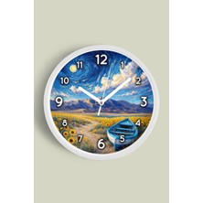 JHAAR Yağlı Boya Duvar Saati – Sanatsal, Soyut, Bohem ve Manzara Temalı Modern Saat - 25CM - Önü Camlı Beyaz Kasa