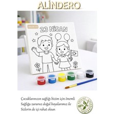 Alindero Çocuk Boyama Tuval Seti 23 Nisan_1 6 Lı Akrilik Boya + Fırça + Hazır Görsel Tuval (20X20 )