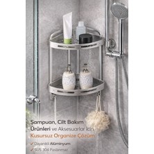 Bm House Bmhouse 2 Katlı Köşe Banyo Rafı Alüminyum Paslanmaz Duş Rafı Şampuanlık Köşe Organizer