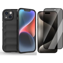 Vendas Zore iPhone 15 Kılıf Esnek Tpu Oyuklu Arka Yüzey Tasarımlı Zore Etnik Silikon Kapak + Hayalet Cam Ekran Koruyucu