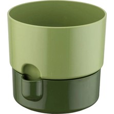 Poliwork Yuvarlak Saksı Su Hazneli Kahve 2 Lt – 160 mm Su Depolamalı Modern Çiçek Saksısı