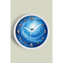 JHAAR Mavi Dalgada Tekne Modern Duvar Saati - Orta Boyut 25 cm - Beyaz Kasa - Camlı Sessiz