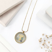 Luna Jewelry Kadın Gold Renk Açılabilir Çerçeveli Dorika Zincir 316 L Çelik  Harf Kolye