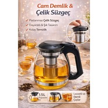 Bm House Bmhouse 1.5l Cam Demlik Çelik Süzgeçli Bitki Çayı Demliği Cam Çaydanlık