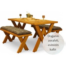 Sisuprintlab Crema 2 Banklı Ahşap Yemek Masası