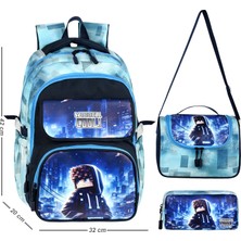 Niss Store Deri Baskılı Kaliteli Roblox Erkek Okul Çantası Termal Beslenme Çantası ve Deri Kalemlik 3'lü Set