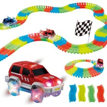 Elifeshop Magic Tracks 384 Parça Renkli Hareketli Raylar LED Işıklı 2 Arabalı Oyuncak Araba Seti