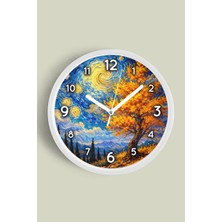JHAAR Yağlı Boya Duvar Saati – Sanatsal, Soyut, Bohem ve Manzara Temalı Modern Saat - 25CM - Önü Camlı Beyaz Kasa