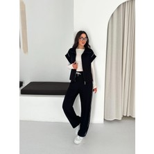 Kadın Modal Kumaş Garnili Sıfır Kol Dik Yaka Oversize Eşofman Takımı