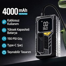 Smayling Taşınabilir Kablosuz Hava Kompresörü 150 Psı Lastik Şişirme Pompası 4000 Mah Powerbank LED Işıklı Dijital Ekran
