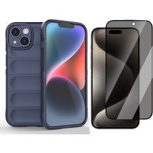 Vendas iPhone 15 Kılıf Esnek Tpu Oyuklu Arka Yüzey Tasarımlı Zore Etnik Silikon Kapak + Hayalet Cam Ekran Koruyucu